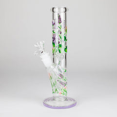 10" Glow in the dark Staight Tube Glass Bong With Flower Design